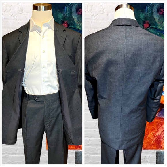 New Hugo Boss 46L 38x37 Dark Charcoal Gray Nailhead Designer Suit Virgin Wool - Picture 5 of 16
